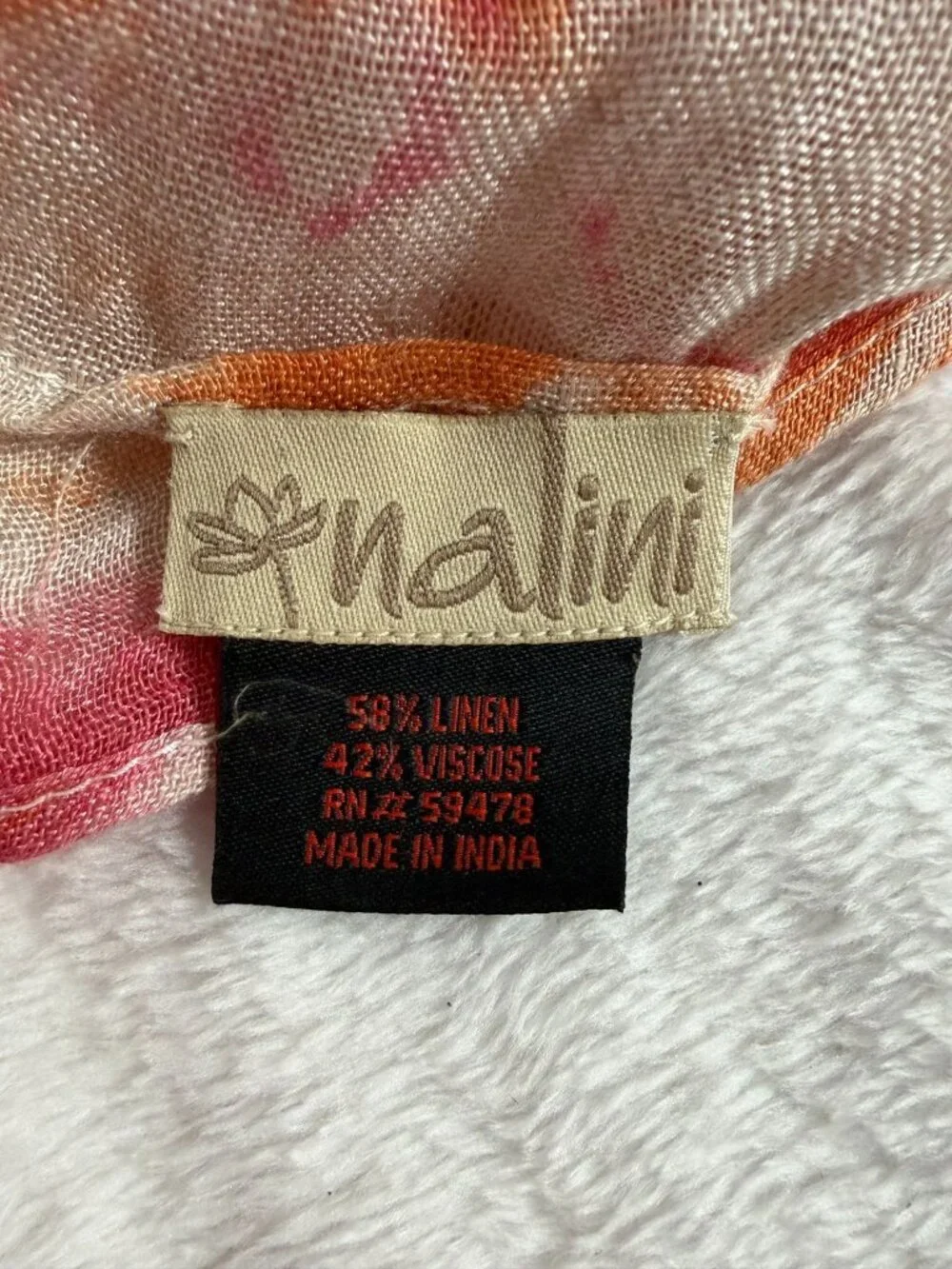 Nalini Linen Blend Scarf Ombre Rust Burgundy Tie-Dye 74x18 Fringe Trim Boho